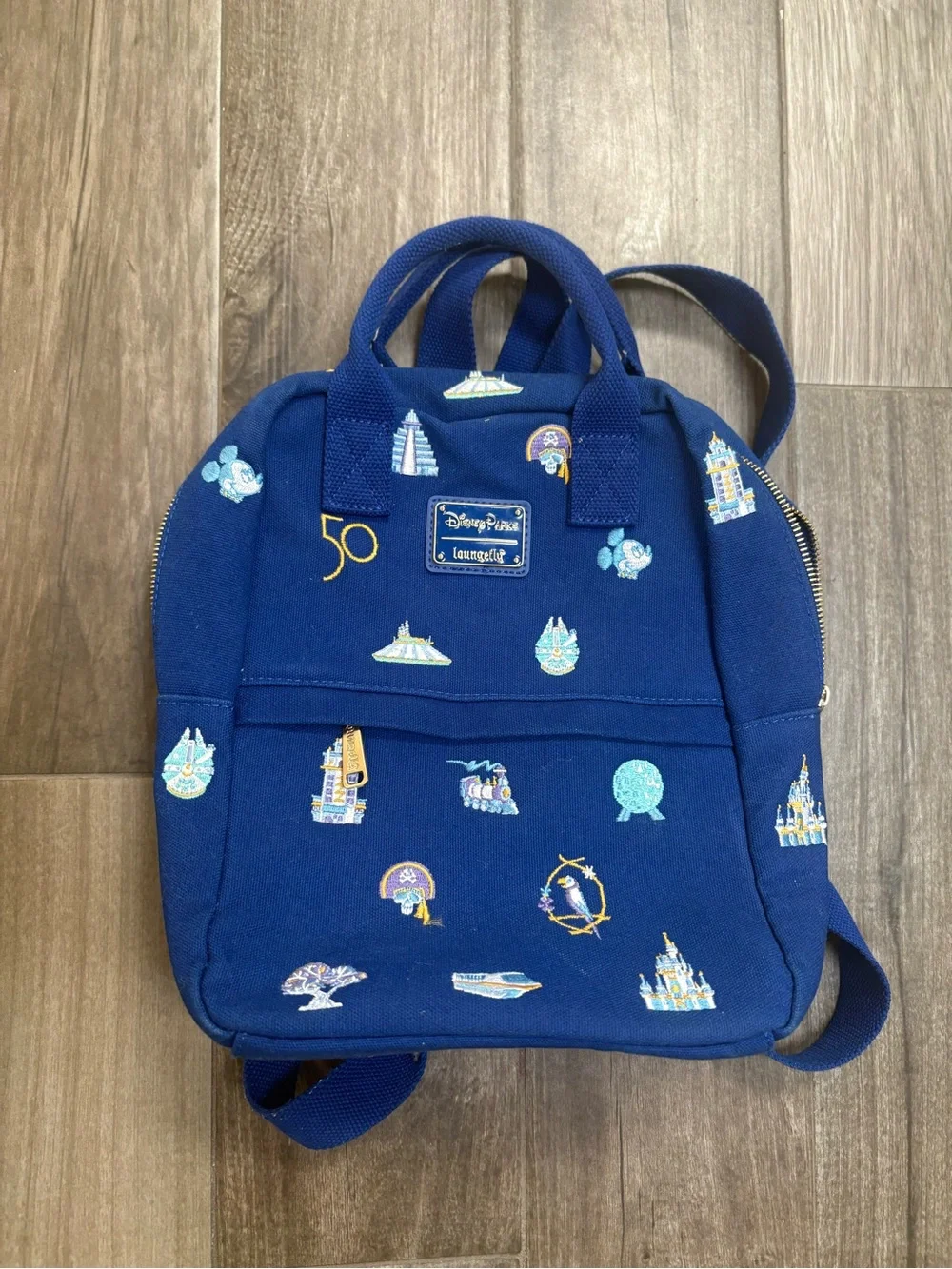 Loungefly 50th Anniversary Navy Embroidered Disney Parks Mini Backpack